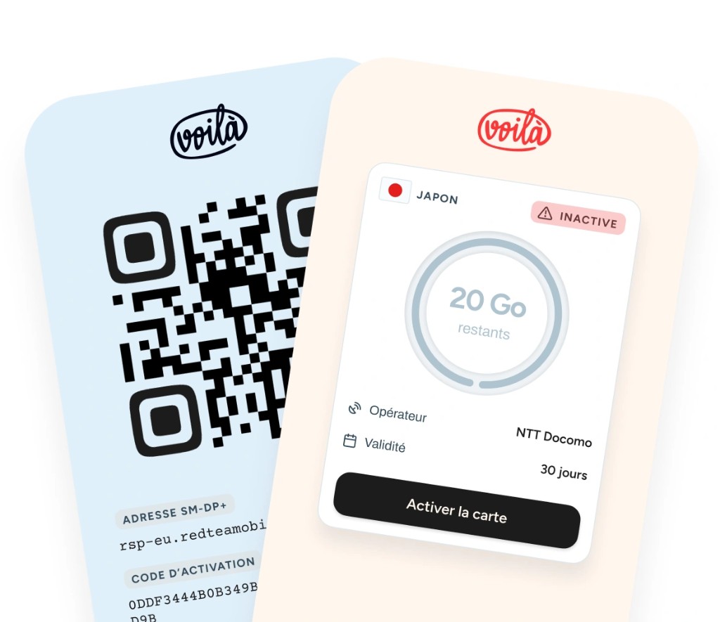 voilà-App: eSIM-QR-Code und Schaltfläche Karte aktivieren