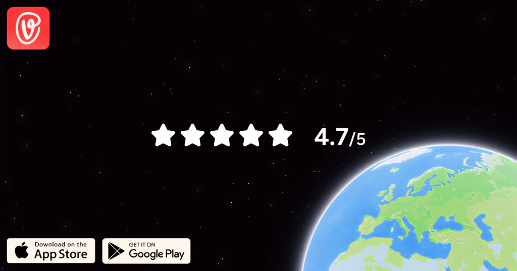 voilà-App: Note 4,7/5 und App-Store- sowie Google-Play-Badges