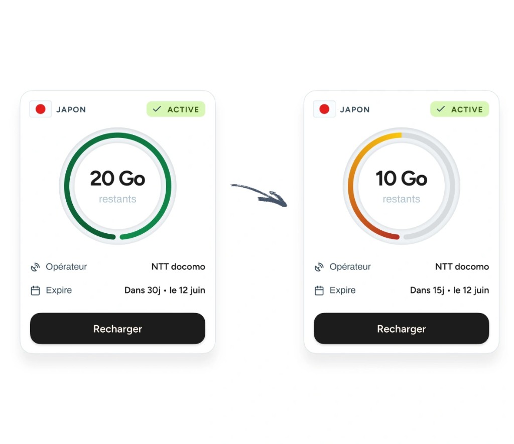 voilà-App: verbleibende Daten in Japan, aktiver Tarif